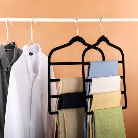 Platzsparender Hosenbügel aus Samt – rutschfester Kleiderbügel für Jeans, Schals und Krawatten (3er-Pack) (1/4)