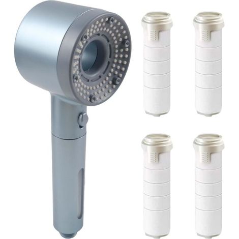 Chrome Water Saving Shower Head, Replaceable PP Cotton Filter, Anti-Limescale Shower Head, 5 Spray Modes, Shower Head and Hand Shower, Shower Filter (Starry Sky Silver) (1/5)