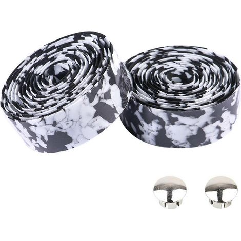 paire de ruban de guidon de vélo avec embouts, en mousse de caoutchouc élastique antidérapante, compatible avec la plupart des vélos.-Black White