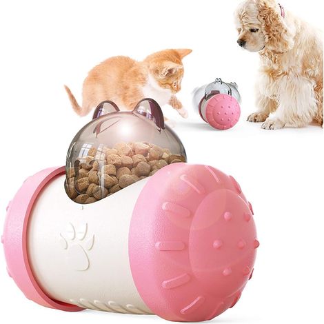 Distributeur lent interactif pour animaux de compagnie, Boule de voiture roulant balle lente de fuite de nourriture 5.74in x 4.29in x 3.03in-rose blanc-Fei Yu