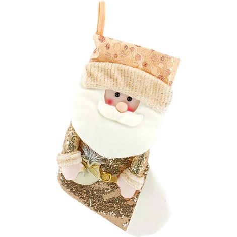 Chaussette de Noël 3D créative en polyester doux à suspendre au sapin pour décorer la maison avec le Père Noël (1/2)