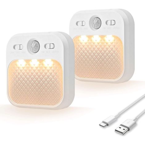 Lampe Detecteur de Mouvement Interieur[30 jours en veille], Veilleuse Enfant LED avec 3 Couleurs de Lumière, Magnétique Adhésive pour Couloir, Escalier, Chambre, Salon, 2 pièces (1/5)