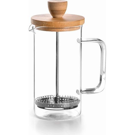 Cafetière Française en Bois, Cafetière à Piston, Filtre en Acier Inoxydable, 8 Tasses, Acier Inoxydable et Bois de Bambou, 350ML (1/5)