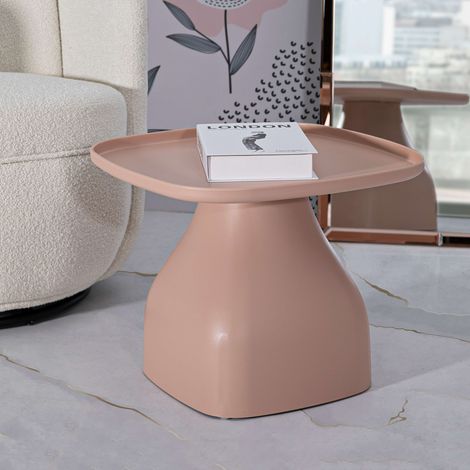 Mesa de Centro Inhamb, Ideal para Interior/exterior, Esquinas Redondeadas, Forma Rectangular, Estante Rosa, 48x48x38h cm Rosa (1/5)
