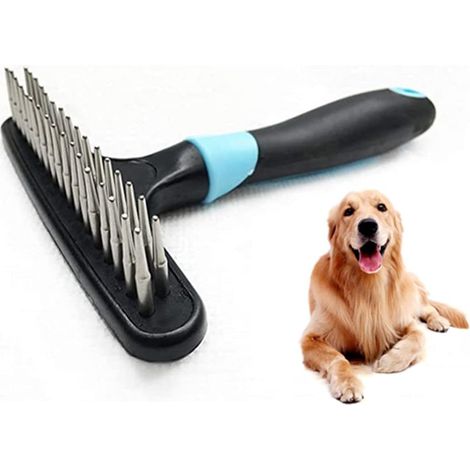 Râteau de sous-poil pour chiens, brosse de toilettage pour animaux domestiques, clous en acier arrondis à double rangée, réduit la perte de poils de 90%, élimine facilement les nœuds (1/5)