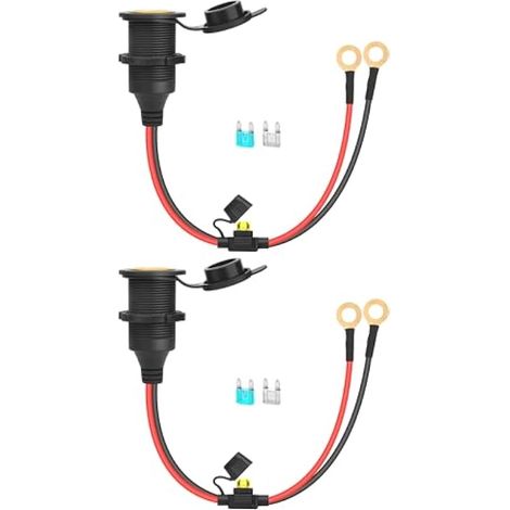2pcs 12V/24V Fiche Allume Cigare Fixable avec Rallonge Câble 2.5 Sq. (env. 13AWG) Embout étamé pour Remplacement ou DIY Remplacement DC Socket 20A 0.35m (1/4)