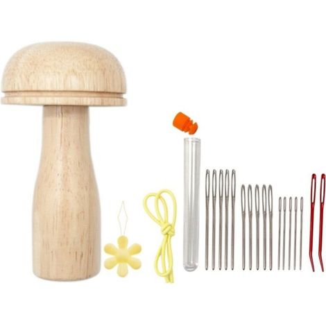Cute darning set with mushroom-shaped wooden darning tool set for socks, trousers, sweaters, DIY crafts (1/4)