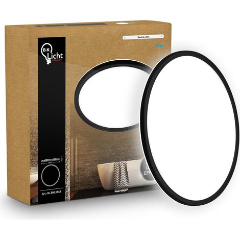 Plafonnier LED plat avec éclairage indirect, lumière blanc neutre, protection IP44, plafonnier salle de bain, lustre cuisine, lustre salon, 42 x 3 cm, noir (1/5)