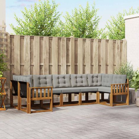 vidaXL Outdoor-Sofagarnitur mit Kissen 7 pcs Natürlich und Hellgrau (1/5)