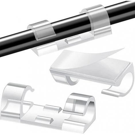 Lot de 20 attaches-câbles autocollantes - Clips de câble transparents S-AquaForge (1/3)
