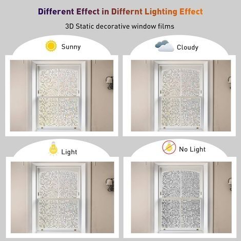 Fensterfolie – Selbstklebende, elektrostatische Sichtschutzfolie, lichtdurchlässig, dekorativ für Büro, Küche und Zuhause – 3D-Mosaik – 45 x 200 cm (1/4)