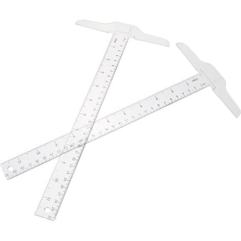 Lot de 2 équerres en T blanches 30 cm plastique, avec graduations (1/5)