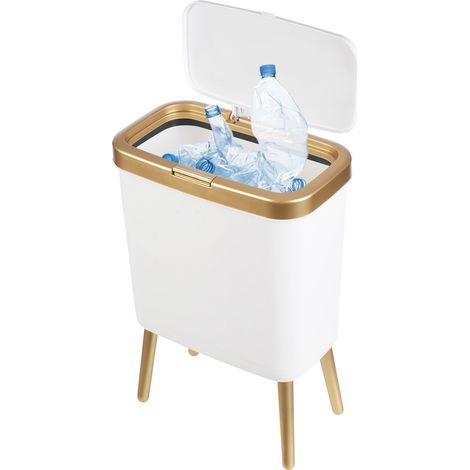 Poubelle, poubelle à déchets, poubelle de 15 litres avec quatre pieds surélevés, poubelle de cuisine, couvercle à pression, 33,2 x 19,6 x 48,5 cm (1/5)