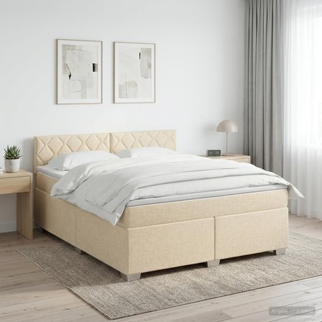 Cama box spring con colchón Crema 160 x 200 cm Tela (1/5)