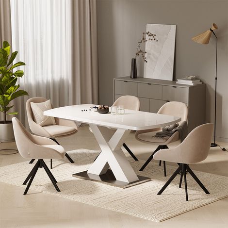 Table de salle à manger Chinto, Blanc, 120 x 80 cm extensible, Vicco