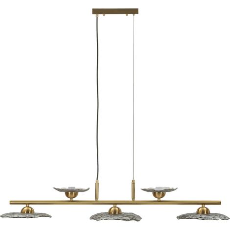 Lampadario lineare Emily a 5 luci in ferro dorato e vetro grigio (1/5)