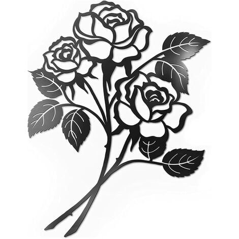 DEESSE SHOP - Décoration murale en métal en forme de rose noire Décoration murale en fer forgé Sculpture murale décorative Accessoire de décoration intérieure Tenture murale intérieure 11,5 15 pouces (1/5)