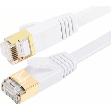 Câble Ethernet Cat7 - 30 M - Plat - RJ45 - 10 Gbps - Pour Routeur Modem Switch PC Console TV - Blanc