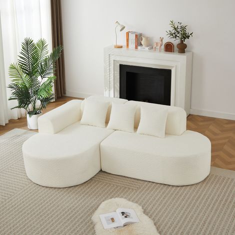 Sofá chaise longue izquierdo de chenilla beige con 3 cojines estilo Wabi-Sabi - CHICFURN (1/5)