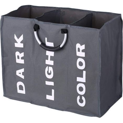 pair Trieur à linge 3 compartiments, panier à linge pliable trieur sac à linge sac à linge de tri avec poignées en aluminium (gris foncé)-Fei Yu (1/5)