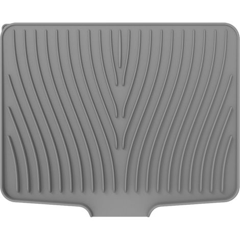 Tapis d'égouttage lot de 1 en silicone gris 40 x 33 cm avec bonde intégrée auto drainant antidérapant et résistant à la chaleur pour évier et plan de travail (1/5)