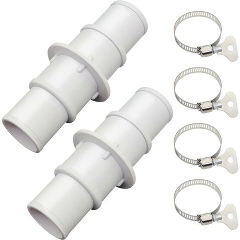 Poolschlauchadapter, Poolschlauch-Anschlussset, wasserdichtes Gewindedesign, 2er-Set mit 4 Schlauchschellen, ideal für die Reinigung von Pools und Filtersystemen.
