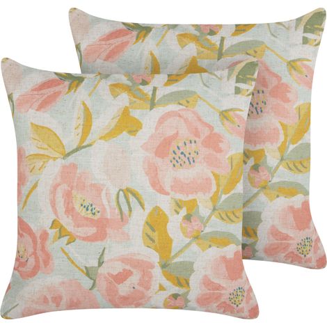 Conjunto de 2 cojines decorativos patrón floral accesorio vintage boho fundas extraíbles rosa y azul 45 x 45 cm Zahriye