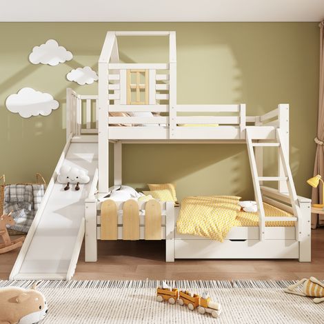 Letto a castello bambini 90x200/140x200 cm legno bianco salvaspazio, senza materasso – MEUBLIV (1/5)