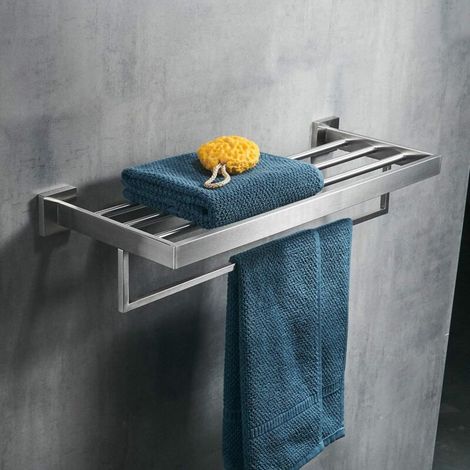 Portasciugamani a parete, doppio portasciugamani per bagno d'albergo, acciaio inossidabile spazzolato, finitura opaca (1/4)