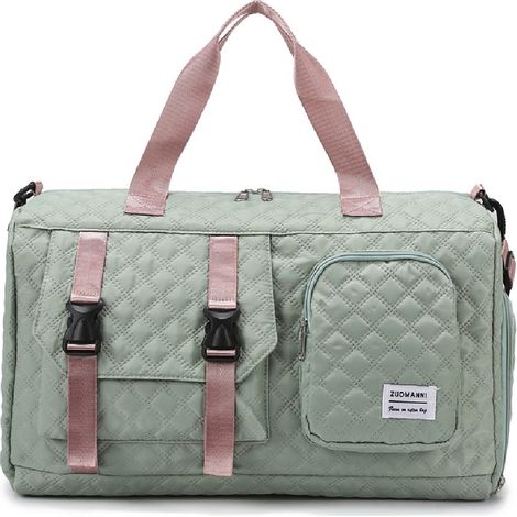 Sac de voyage grande capacité, bagage cabine léger pour la salle de sport, les courts séjours et les voyages d'affaires, compatible avec les poignées de trolley, sac de maternité vert et rose - 46 x 2 (1/5)