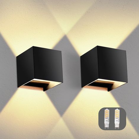 2 Pièces Luminaire Mural LED Intérieur/Extérieur, Applique Murale Moderne Haut/Bas avec 2 Ampoules LED G9 Remplaçables, Mural Extérieur LED IP65 Étanche en Aluminium Chaud 3000K (1/5)