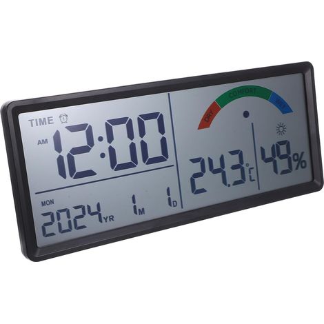 Grosse Horloge Murale Numérique LCD 355 CM Noire Multifonction avec Thermohygromètre Intégré Réveil Digital avec Affichage Date et Heure Bureau et Salon sans Piles Incluses (1/5)