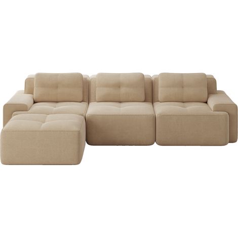 ELVMI Modulares Sofa Ecksofa mit breiten Armlehnen und rutschfester Basis aus Cord Beige (1/5)