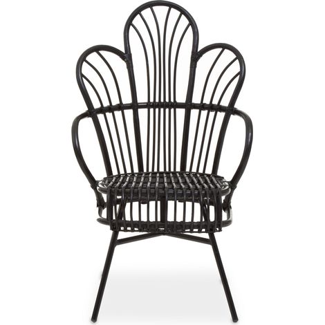Interiors by Premier Black Natural Rattan Back Chair Metal Legs, High Back Rattan Lounge Chair, Outdoor Rattan Chair for Garden (1/5)