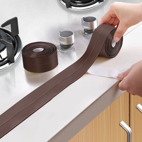 Bande d'étanchéité autocollante pour baignoire et mur, bordure de lavabo et de cuisine (marron 22 mm x 3,2 m) (1/5)