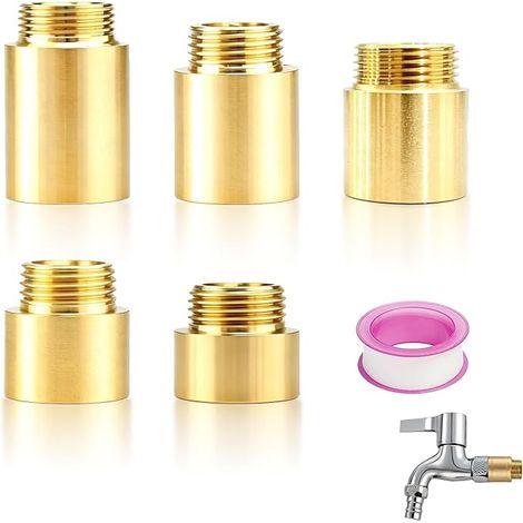 5 Pièces Rallonge de Robinet en Laiton 1/2, Rallonge filetée plomberie, Rallonge de Robinet en Laiton, Rallonge 1/2 Raccord Fileté Extension de Raccord Fileté (1/5)