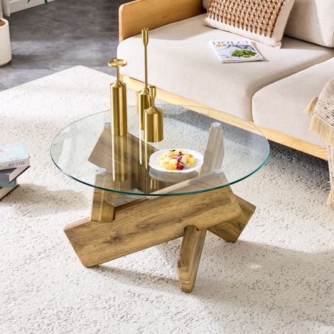 Runder Couchtisch 79 cm aus MDF und Klarglas HAVRYA (1/5)