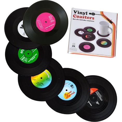 12 pièces de porte-savoirs en forme de vinyles vintage - Idéales pour café et thé à la maison ou en bar - Isolantes et protègent les meubles (1/5)