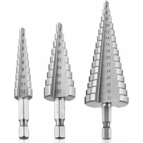 Broca escalonada, fresa de metal HSS, 3 unidades, SKU00468. Broca escalonada de acero, fresa cónica triangular. (1/4)