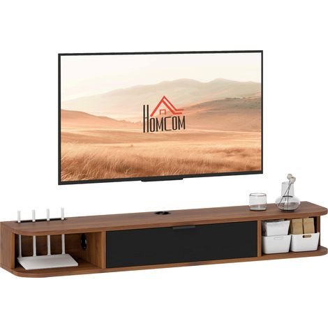 Mobile Porta TV fino 50" Sospeso con Cassetto, 2 Ripiani Aperti e Foro Passacavi, 120x24x16 cm, Noce (1/5)