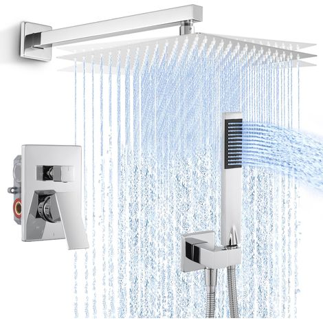 Système de douche encastré 30,5 cm, ensemble de robinets de douche à 3 modes avec pommeau de douche à effet pluie et spray portable pour salle de bain, y compris corps de valve (1/5)