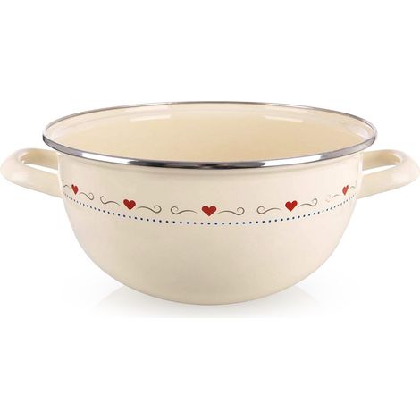 Ciotola smaltata con manici, color crema, TONCA, 33 cm, 5 l