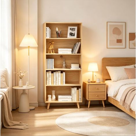 MEUBLIV Librería 60x24x144 cm roble claro – 5 nichos abiertos con patas de madera (1/5)