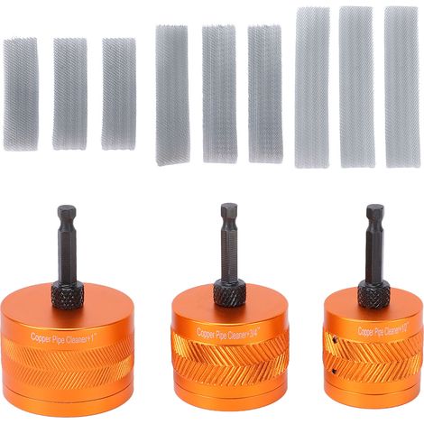 Ensemble de cure-tuyaux en cuivre, accessoires de forage à tige hexagonale de 1/4 pouces et 9 bandes de brosse de nettoyage 1/2 3/4 1 Orange (1/5)