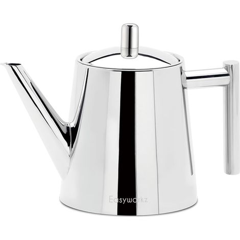 Théière à double paroi en acier inoxydable de 1000 ml avec infuseur à thé amovible, parfaite pour préparer votre thé préféré, chromée (1/5)