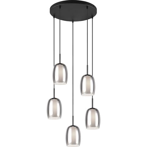 Suspension 5xE14 max 10W, verre fumé et blanc, métal noir mat – Trio Select - Barret (1/4)