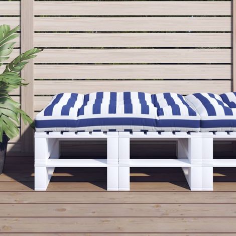 Coussin de palette rayures bleues et blanches 120x80x12cm tissu (1/5)