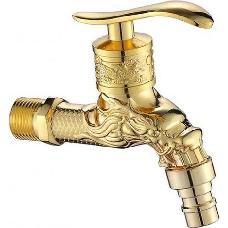 Grifo de jardín exterior, grifo de pared, grifo de balcón, grifo para lavadora, grifo vintage de aleación de zinc, interfaz de 1/2" (dorado) (1/5)
