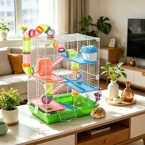 Cage pour animaux, habitat pour gerbilles et hamsters, design vertical à 5 niveaux, petite volière intérieure (1/5)