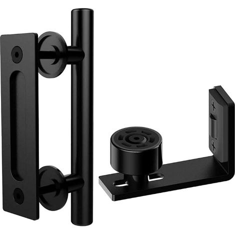 Adjustable Floor Guide for Barn Doors, Black Roller Rails and Door Handles 24cm Stainless Steel for Sliding Doors (1/5)